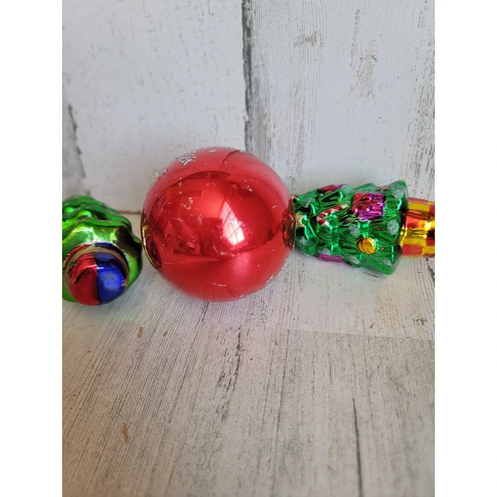 Vintage glass Xmas tree red ball snowflake unique ornament set glitter